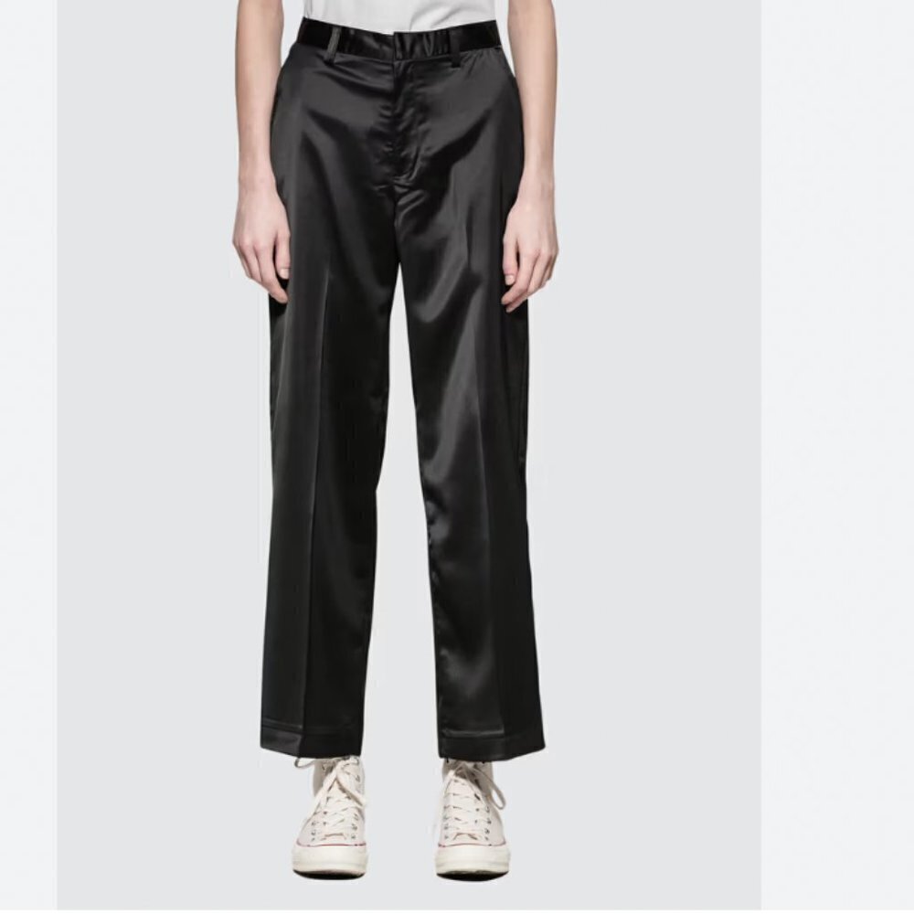 X-GIRL BLACK SATIN HIGH WAIST WIDE PLEATED LEG PANTS - XS
